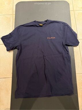 Filson Navy Short Sleeve Tee with Orange Logo